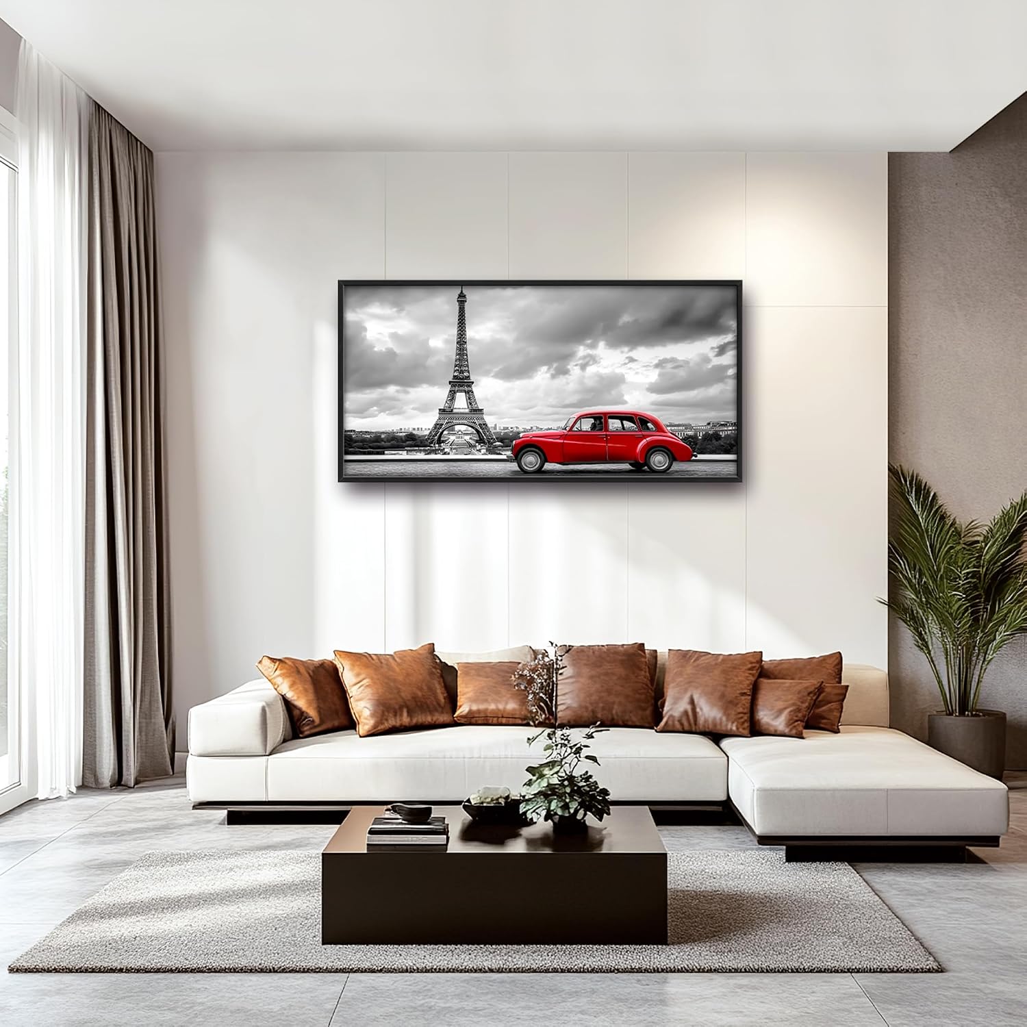 Eiffel Tower Large Wall Art Black and White Framed Red Wall Decor for Living Room Paris City Pictures Oversized Canvas Print Painting Modern Extra Large Framed Artwork for Bedroom Office 60'x30'