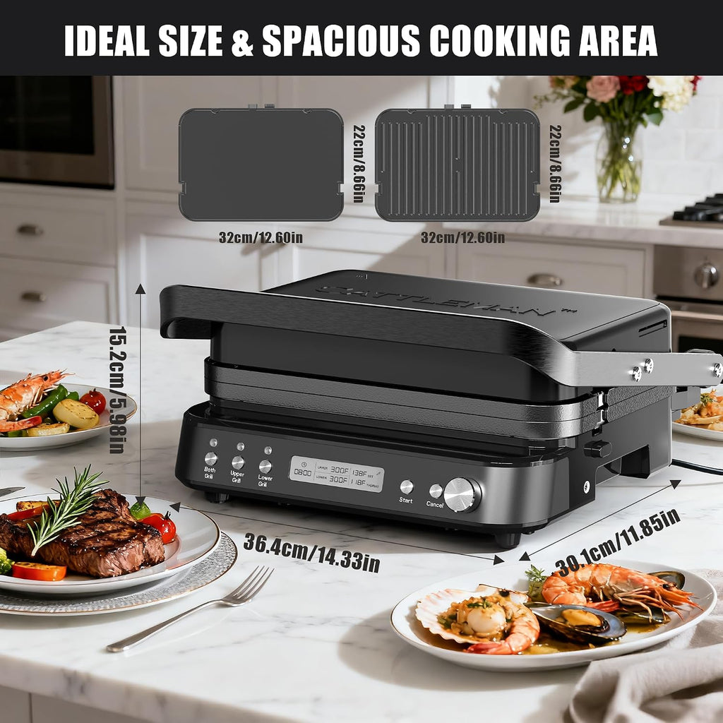 Sous Vide Cooker WiFi & 5 in 1 Smokeless Indoor Grill & Griddle with Meat Thermometer, PFAS Free Ceramic Nonstick