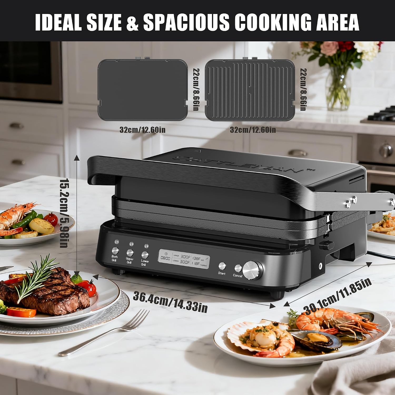 Sous Vide Machines Wi-Fi & 5 in 1 Smokeless Indoor Grill & Griddle with Meat Thermometer, PFAS Free Ceramic Nonstick