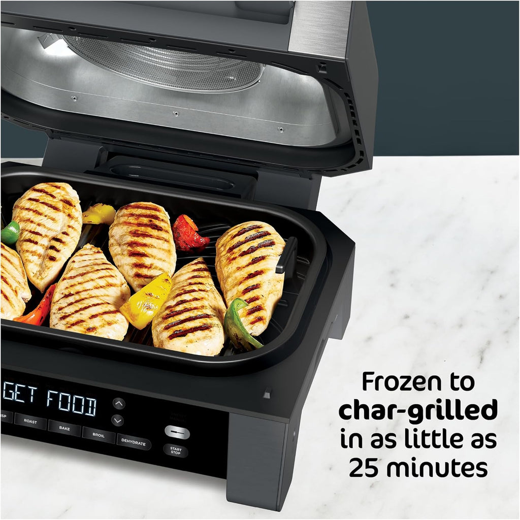 Ninja DG551 Foodi Smart XL 6-in-1 Indoor Grill with Air Fry, Roast, Bake, Broil, & Dehydrate, Foodi Smart Thermometer, 2nd Generation, Black/Silver
