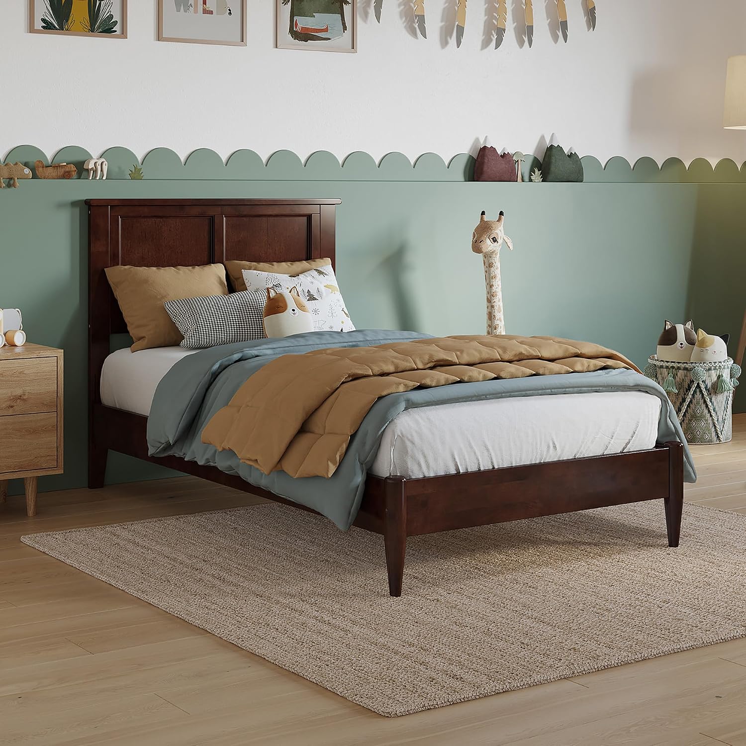 AFI, Charlotte Twin Solid Wood Low Profile Platform Bed, Walnut