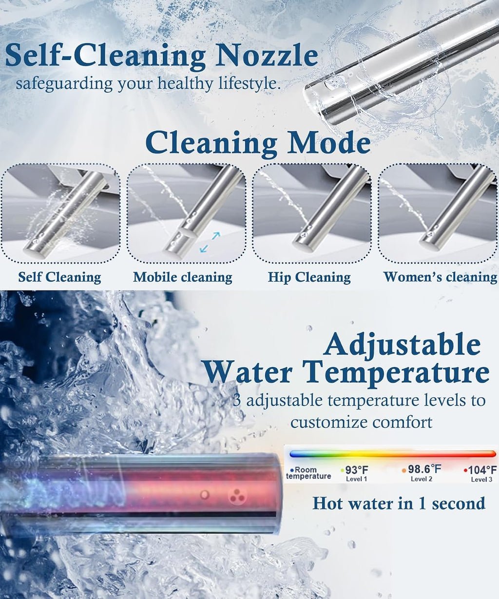 Electric Bidet Toilet Seat Elongated with Heated Seat, Warm Air Dryer, Endless Warm Water, Oscillating and Pulsating Spray Wash, Stainless Steel Self-Clean Nozzle (Bidet Toilet Seat Elongated 2)