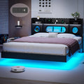 busyaeh Floating Bed Frame Queen with Storage Headboard, Platform Bed Queen Size with Storage & LED Lights,Metal Floating Queen Bed Frame, No Box Spring Needed, Noise-Free, Easy Assembly, PU Black