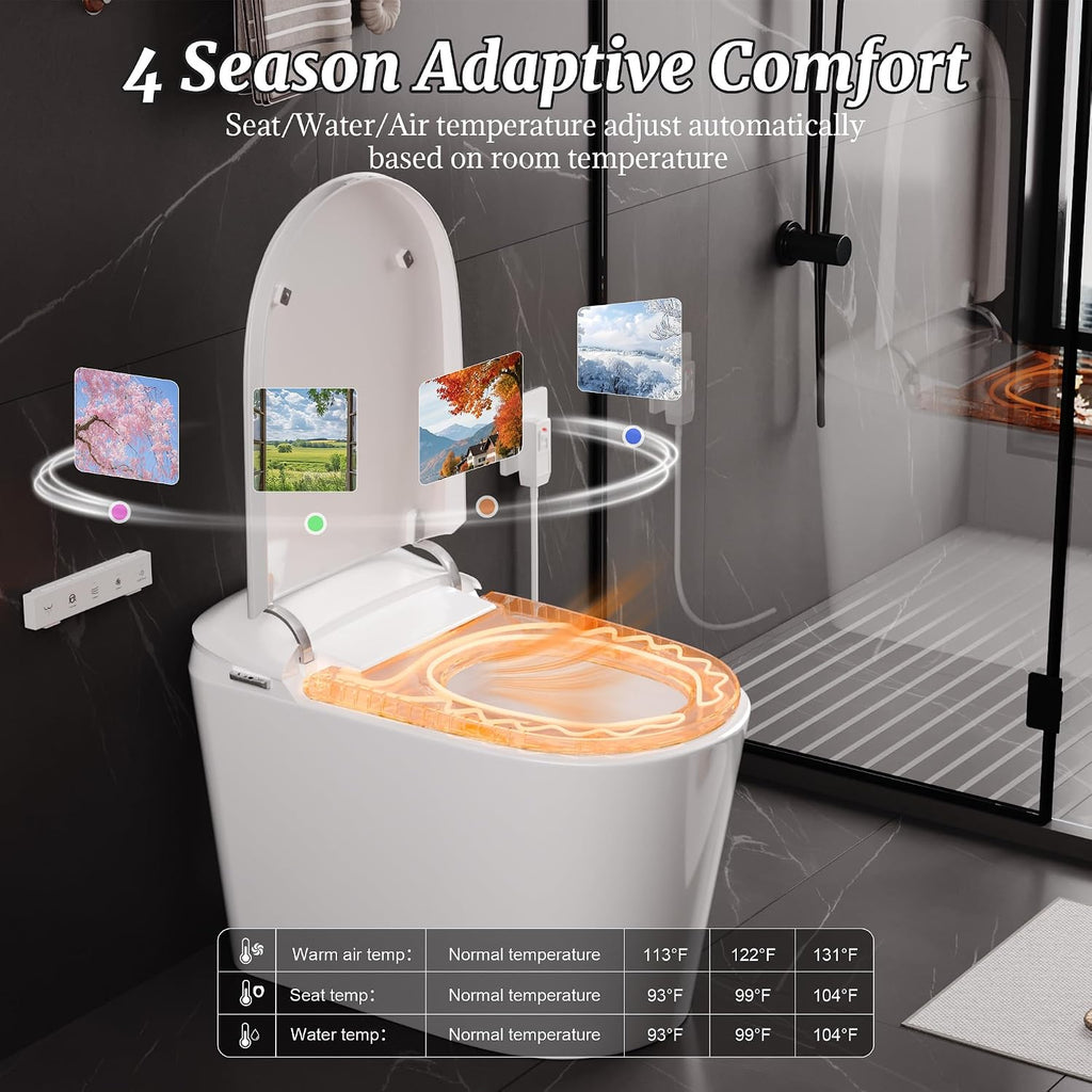 Luxury Smart Bidet Toilet with Tank, Foam Shield, Dual Auto Flush/Lid&Seat, Foot Sensor, UV-C light, Electric Modern One Piece Toilets for Bathroom with Siphon Dual Flush 0.8/1.2 GPF
