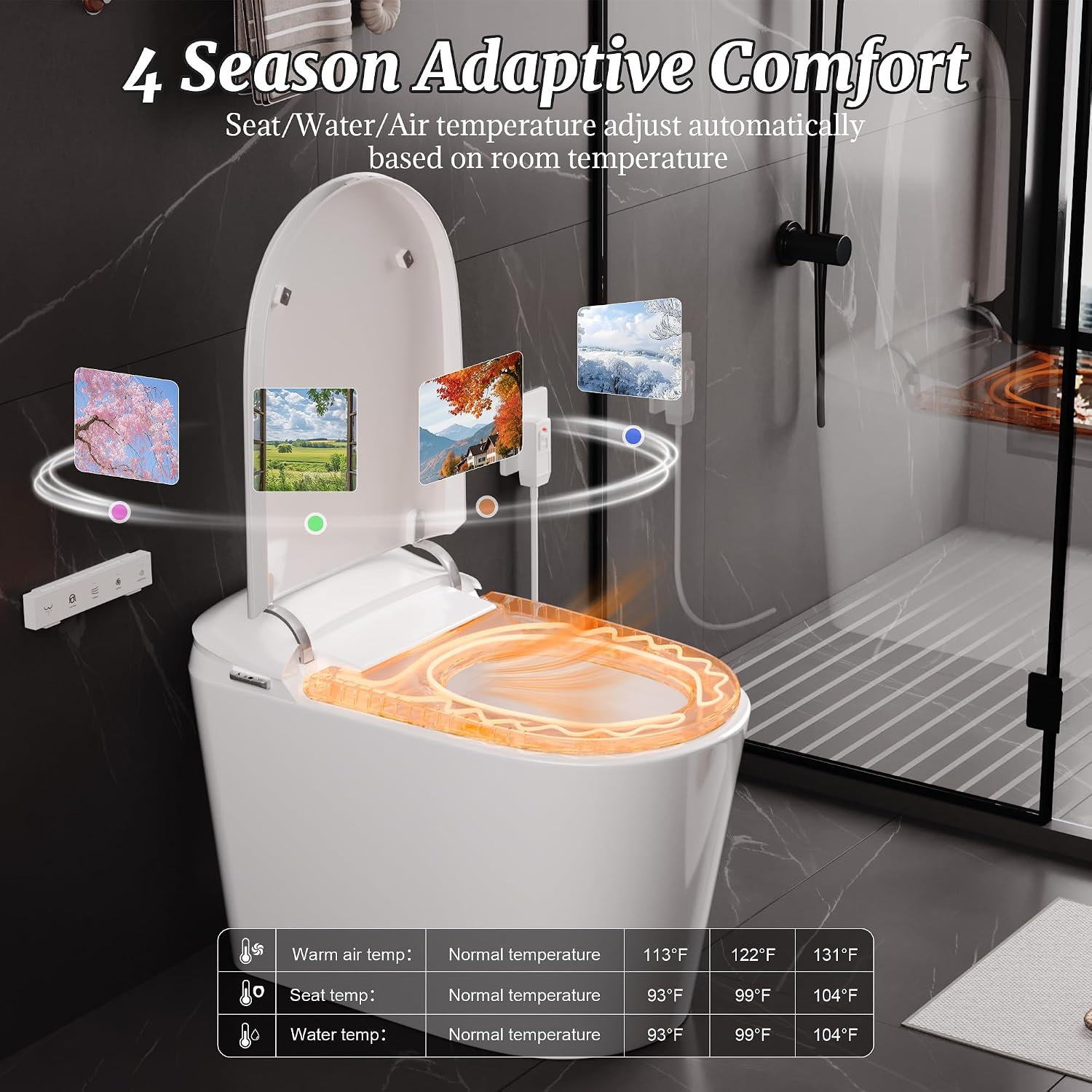 Luxury Smart Bidet Toilet with Tank, Foam Shield, Dual Auto Flush/Lid&Seat, Foot Sensor, UV-C light, Electric Modern One Piece Toilets for Bathroom with Siphon Dual Flush 0.8/1.2 GPF