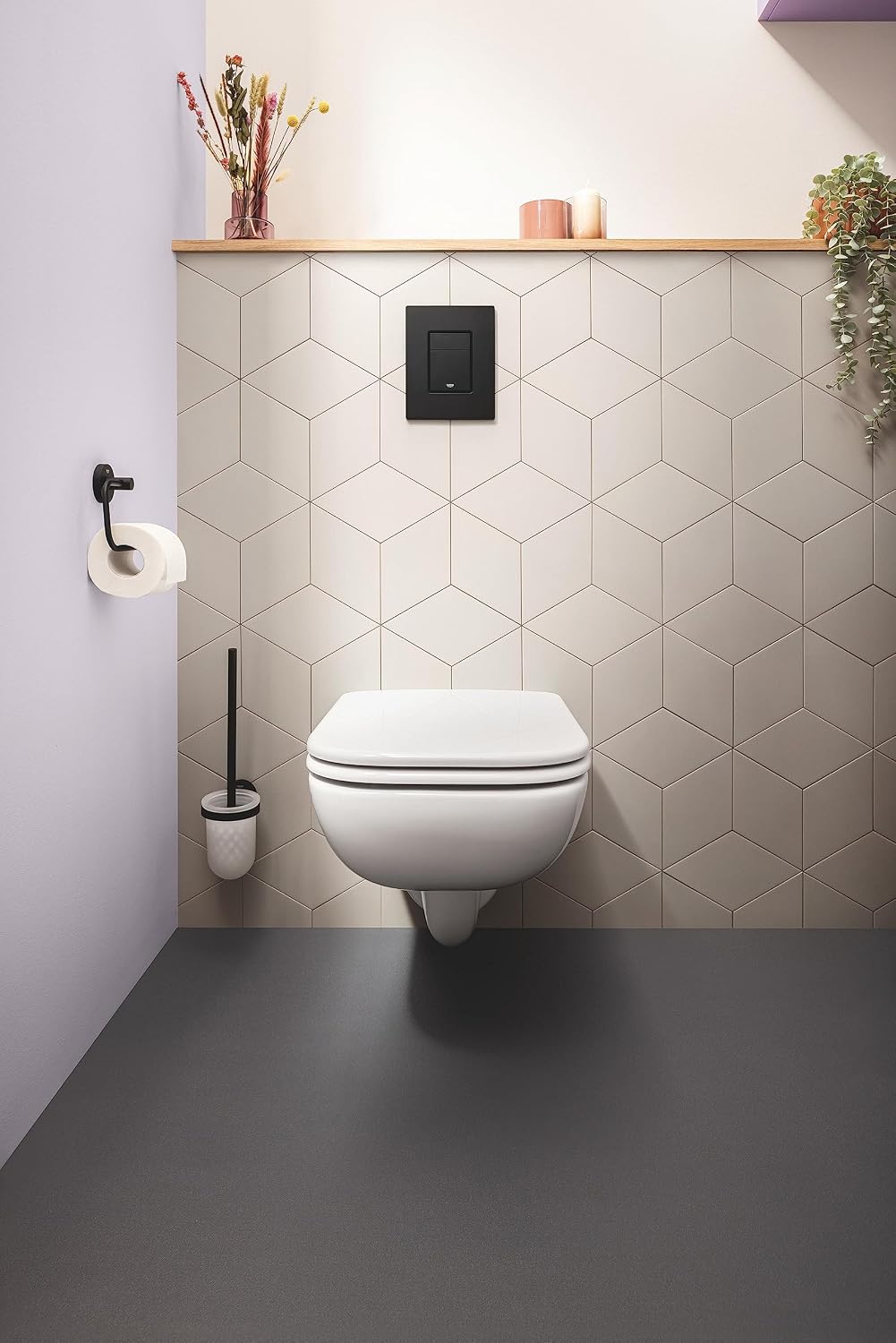 GROHE Start QuickFix Toilet Roll Holder Without Cover (Metal, Concealed Fastening, Including Screws and Dowels, Extra Easy to Fit QuickGlue), Size 44 x 119 mm, Matt Black, 412002430
