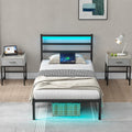 CollaredEagle Twin Size Bed Frame with Headboard, Metal Platform Bed Frame with LED, Charging Station, No Box Spring Needed, Easy Assembly, Noise Free, Black