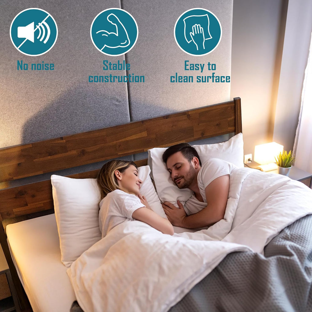 Acacia Callisto King Bed Frame with Headboard Solid Wood Platform Bed, 800 lbs Capacity Bed Frame, Contemporary Signature Wood Bed Compatible with All Mattress Types, Walnut Finish