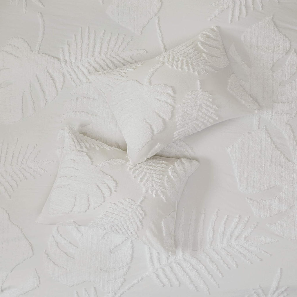 Madison Park Tufted Chenille Cotton Comforter, All Season Bedding Set, Matching Shams, Bahari, Coastal Palm Leaf Off White King/Cal King(104'x92') 3 Piece