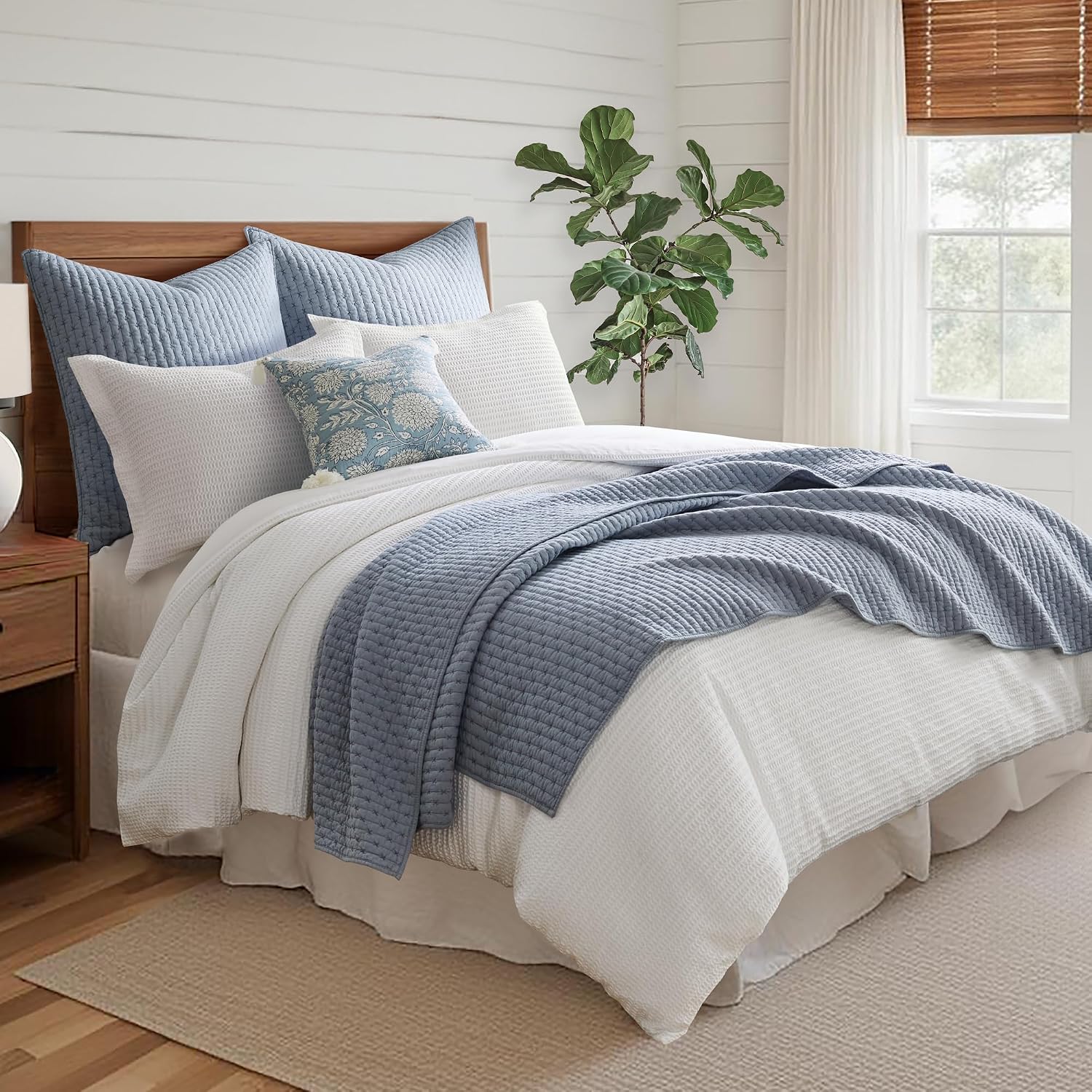 Levtex Home - Cross Stitch Chambray Quilt Set - King Quilt + Two King Pillow Shams - Cross Stitched Pattern - Quilt Size (106x92in.) and Pillow Sham Size (36x20in.) - Reversible - Cotton Fabric