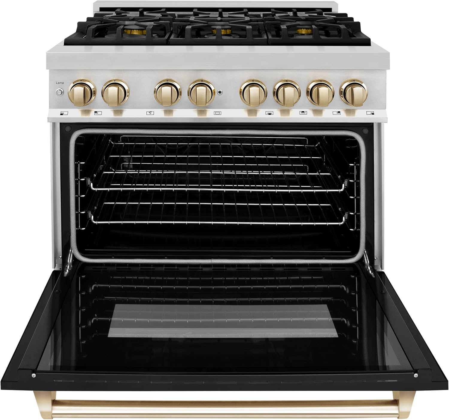 ZLINE Autograph 36' Legacy Dual Fuel Range w/ 6 Burners & Black & Gold Accents (RAZ-BLM-36-G)