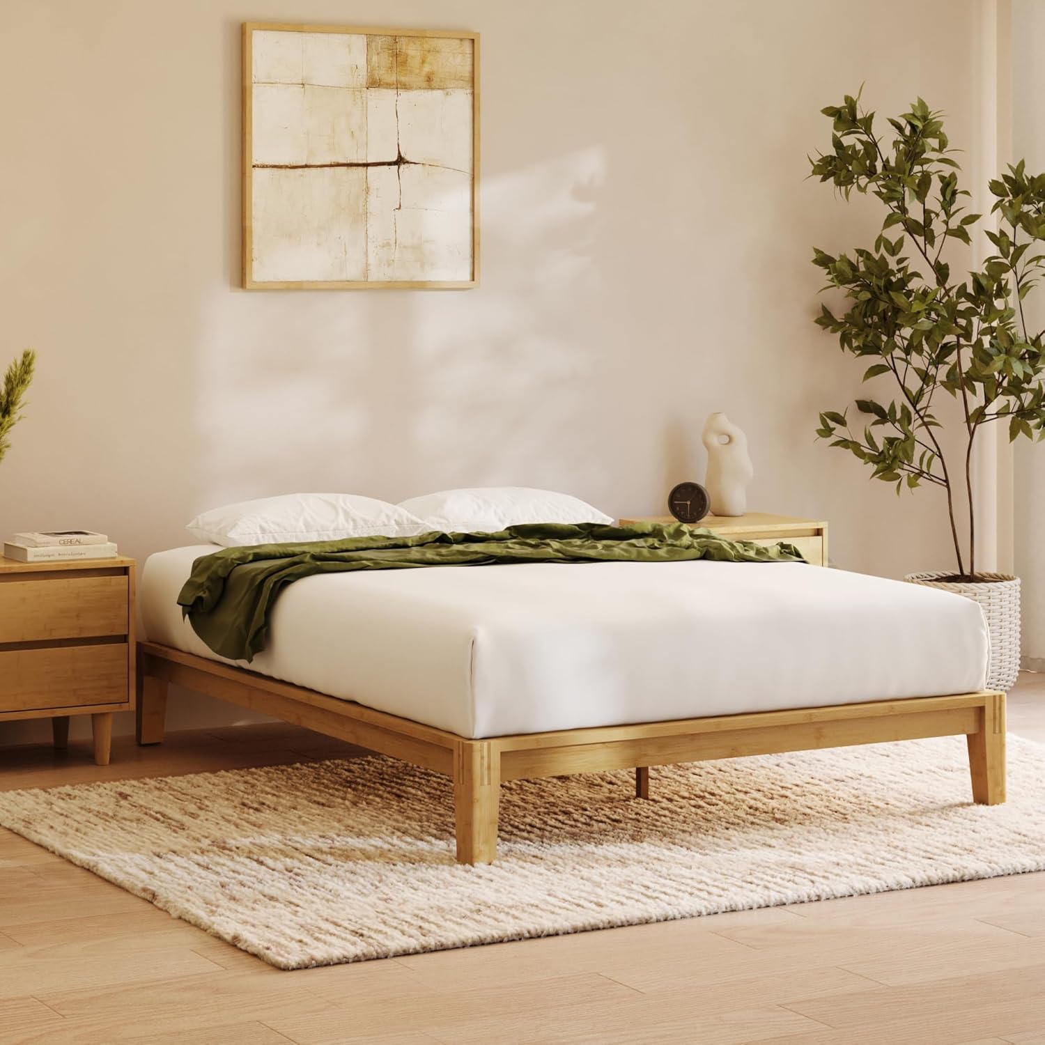 Nectar Bamboo Platform Bed Frame - Twin - Natural - Floating Center Support Legs - 12' Height - Easy Tool Free Set Up - Contemporary and Durable - Sturdy Wooden Support Slats - Holds Up to 500 Pounds