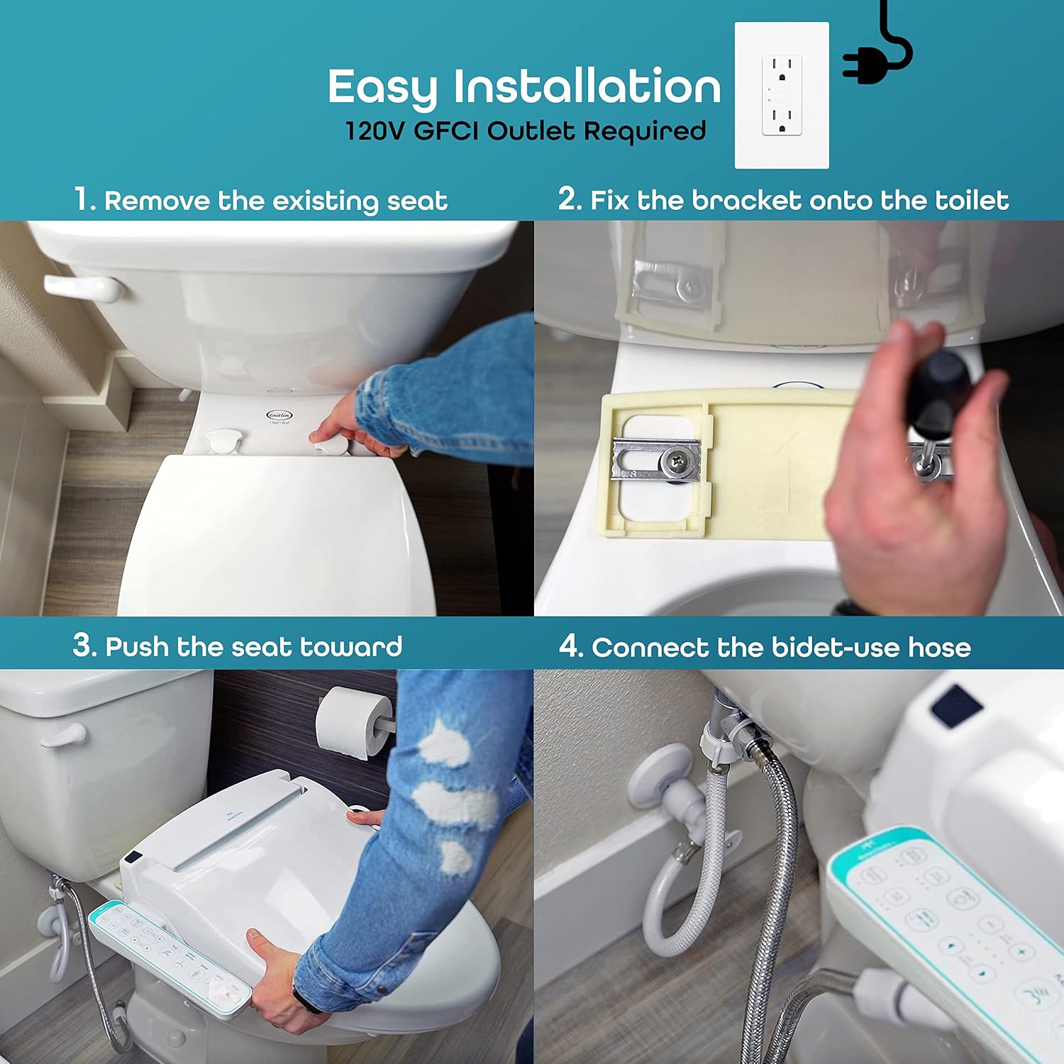 BidetMate 1000 Series Electric Smart Toilet Bidet Seat with Heated Water, Side Control Panel, and Warm Air Dryer - Self-Cleaning - Perfect for a Smart Home Kit - Round