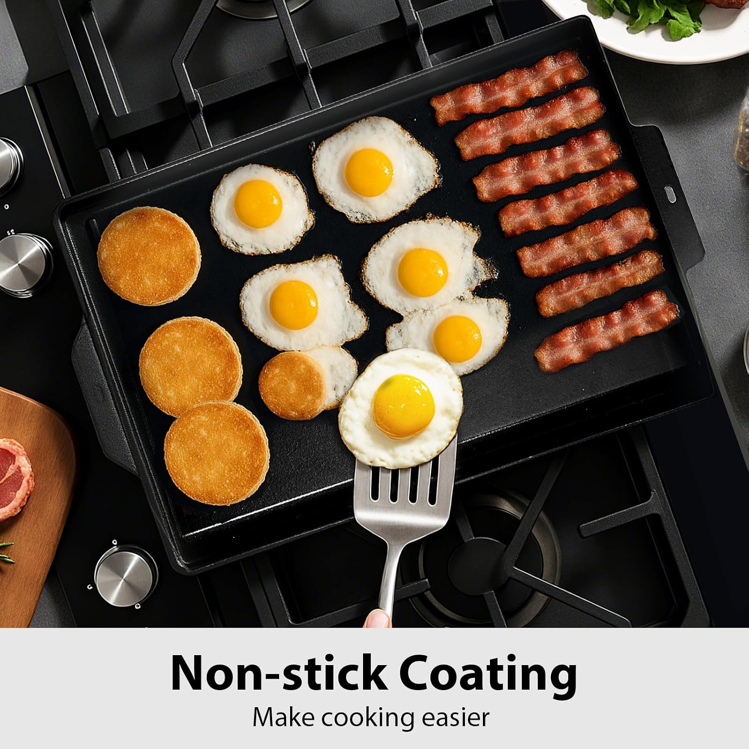 Utheer 25' x 16' Cast Iron Griddle for Gas Grill and Stove Top, Universal Flat Top Griddle with Pre-Seasoned Nonstick Coating, X-Shaped Reinforced Ridges, Perfect for Healthy Cooking, Parties, Camping