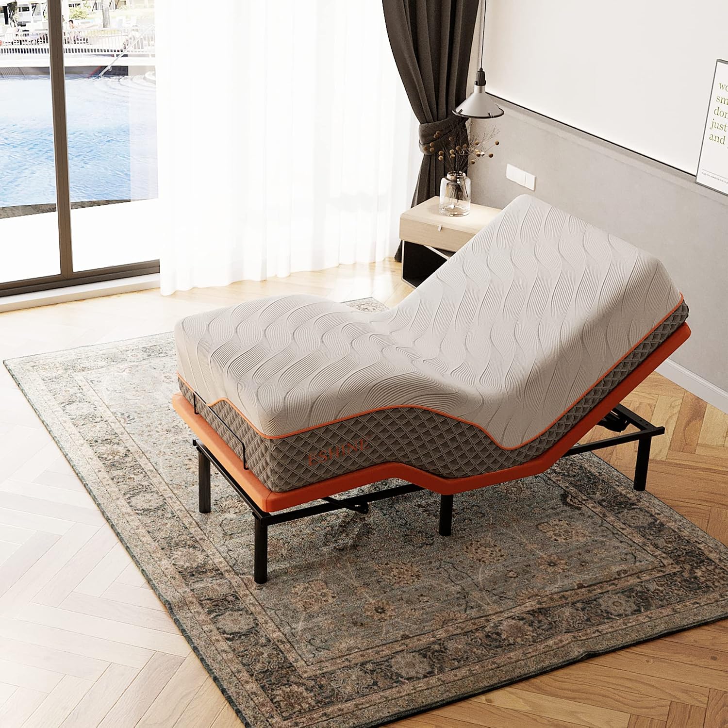 ESHINE Adjustable Bed Frame + 14' Hybrid Mattress Twin XL - Luxury Gel Memory Foam(319 Pocket Springs) with Massage, Wireless Remote, USB, Under Bed Night Light, Medium Soft, 3000 Series