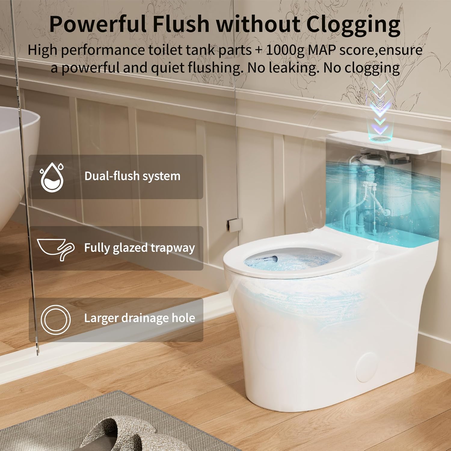 Casta Diva Compact One Piece Toilet for Small Bathroom, Round Modern Skirted Toilet with Soft Close Seat, Space Saving, 12'' Rough-in, High Efficiency Dual Flush and MAP 1000g, White