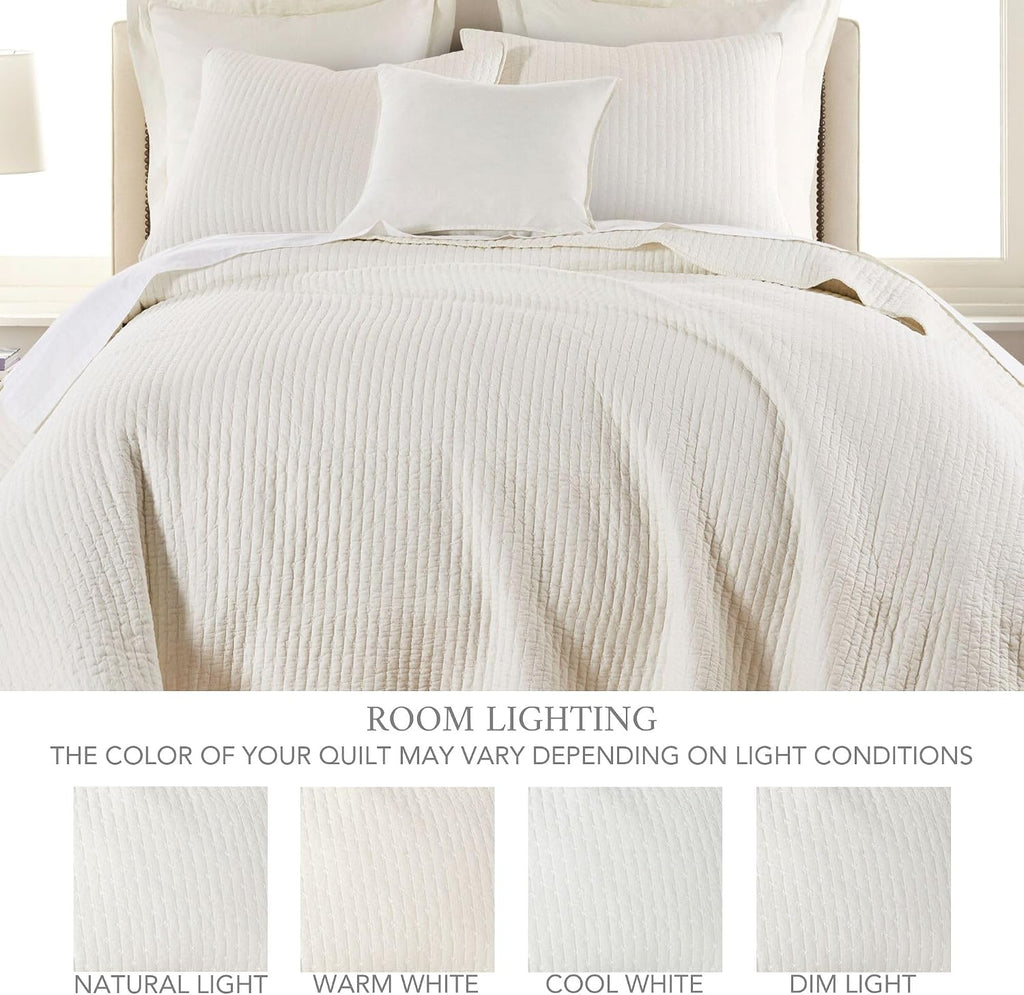 Levtex Home - Cross Stitch Quilt Set - 100% Cotton - King Quilt (106x92in.) + 2 King Shams (36x20in.) - Cream