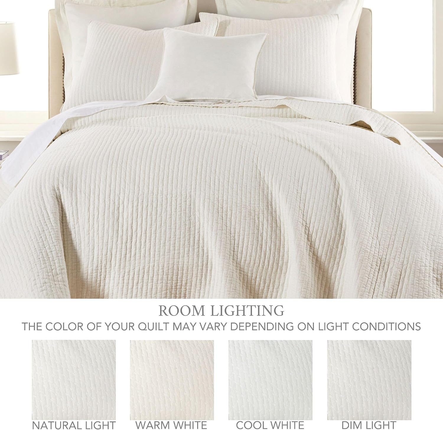 Levtex Home - Cross Stitch Quilt Set - 100% Cotton - King Quilt (106x92in.) + 2 King Shams (36x20in.) - Cream