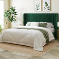 Allewie Full Size Velvet Platform Bed Frame with Vertical Tufted Wingback Headboard, Easy Assembly, Under Bed Storage, No Box Spring Required, Modern Style, Green