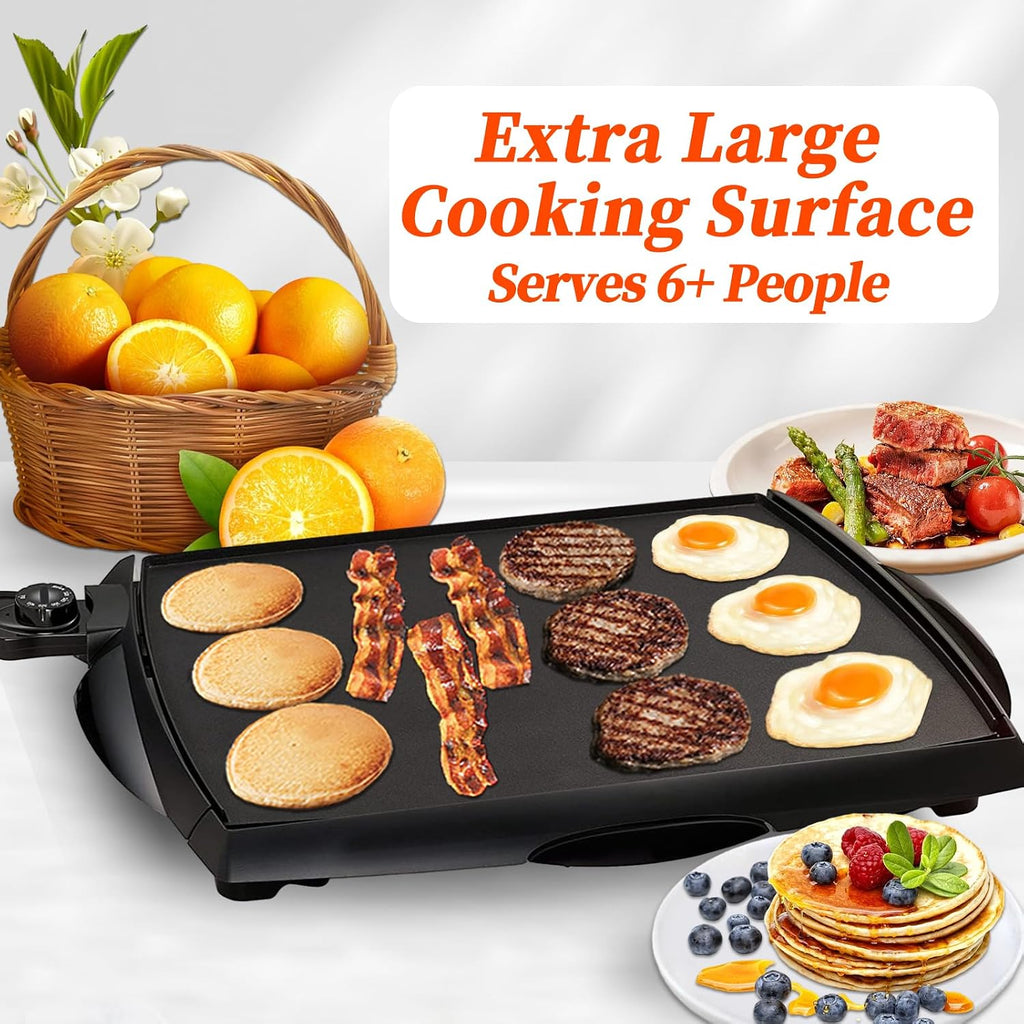 Electric Griddle Nonstick Extra Large - 16 Slices of French Toast at One Time, with Cool Touch, Temperature Control Griddles, Easy Cleaning, Black