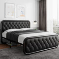 iPormis Full Size Metal Bed Frame with Leather Headboard, Heavy-Duty Platform Bed Frame, Thicker Metal Steel Slats Support, 12'' Under-Bed Space, Noise-Free, Easy Assembly, Black