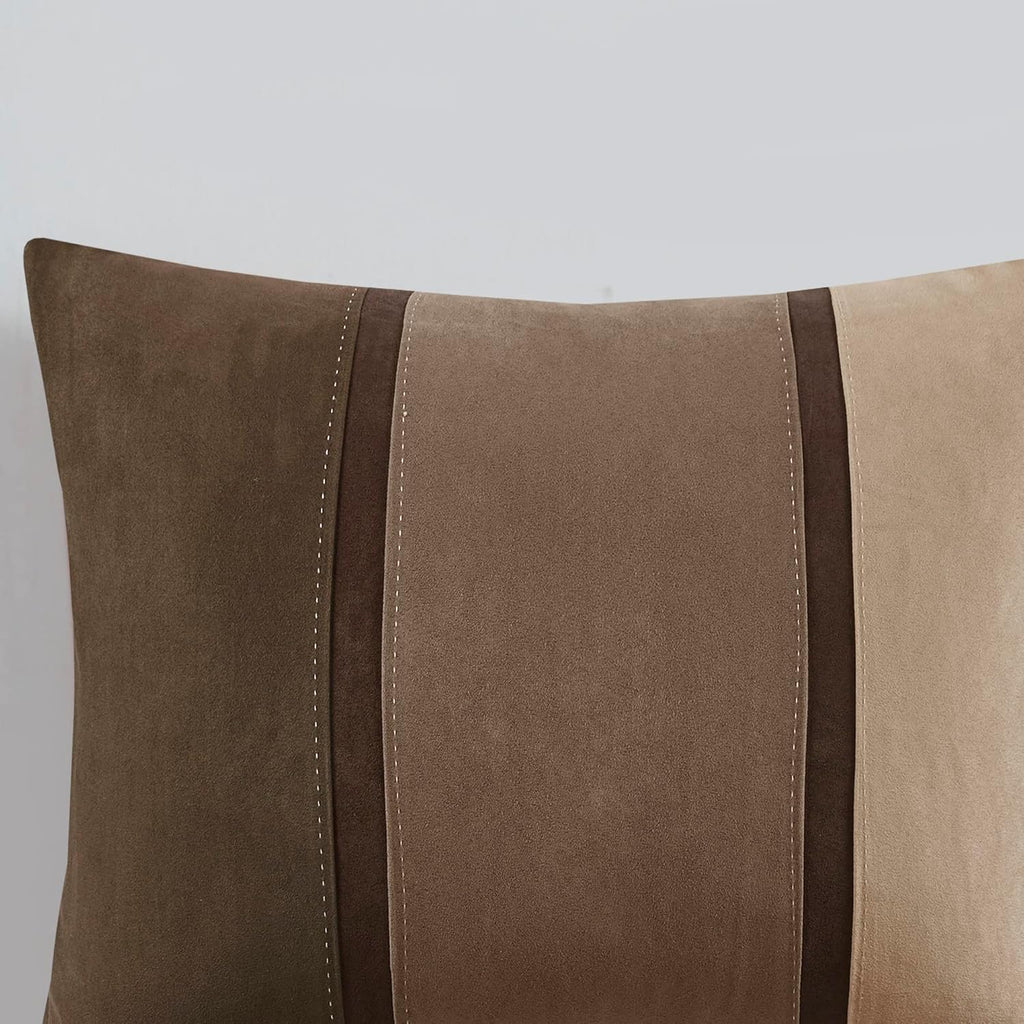 Madison Park Palisades Comforter Set Modern Faux Suede Pieced Stripe Design, All Season Down Alternative Cozy Bedding with Matching Shams, Decorative Pillows, King(104'x92'), Brown 7 Piece