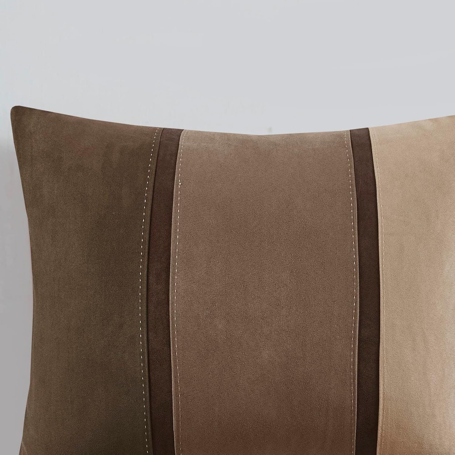 Madison Park Palisades Comforter Set Modern Faux Suede Pieced Stripe Design, All Season Down Alternative Cozy Bedding with Matching Shams, Decorative Pillows, King(104'x92'), Brown 7 Piece