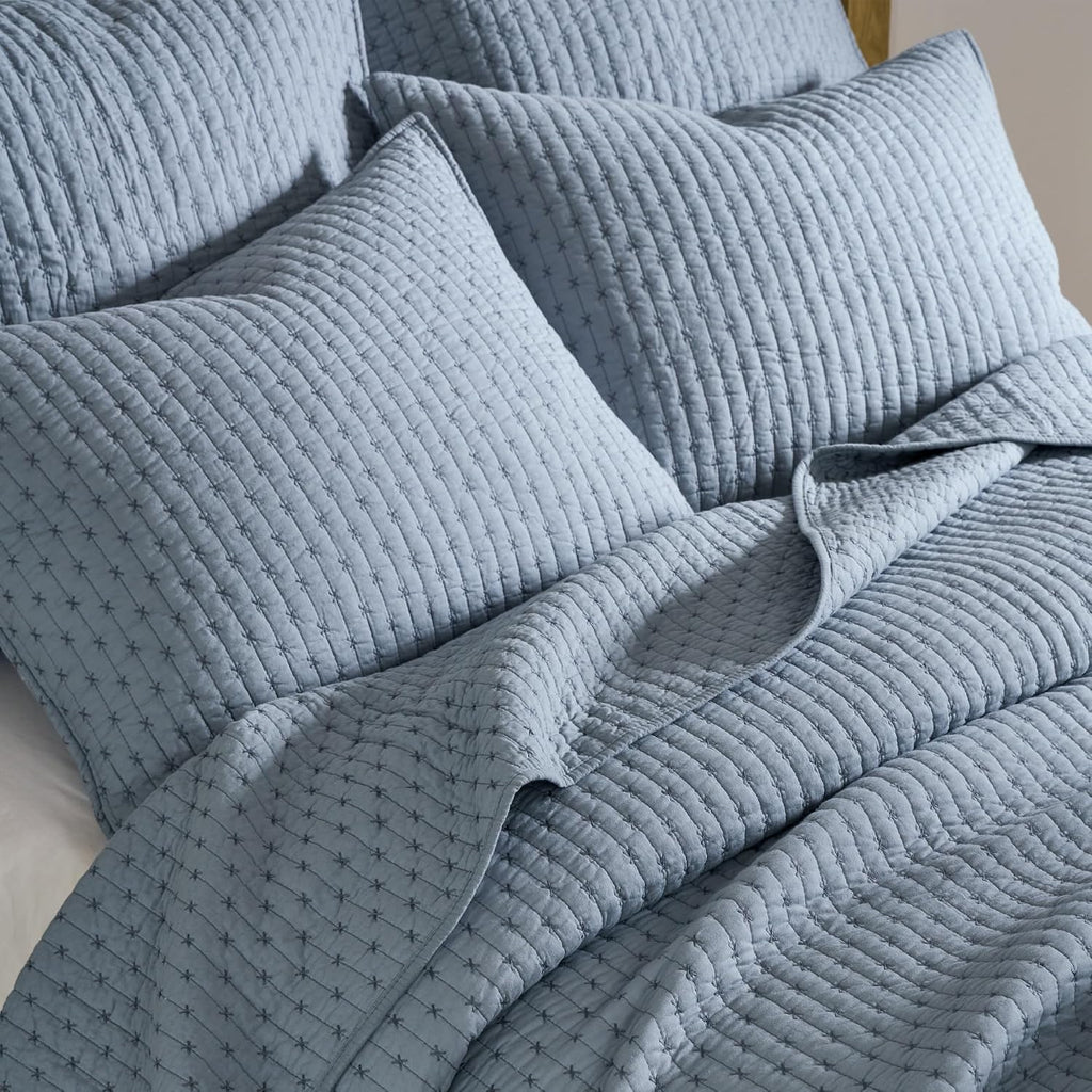 Levtex Home - Cross Stitch Chambray Quilt Set - King Quilt + Two King Pillow Shams - Cross Stitched Pattern - Quilt Size (106x92in.) and Pillow Sham Size (36x20in.) - Reversible - Cotton Fabric