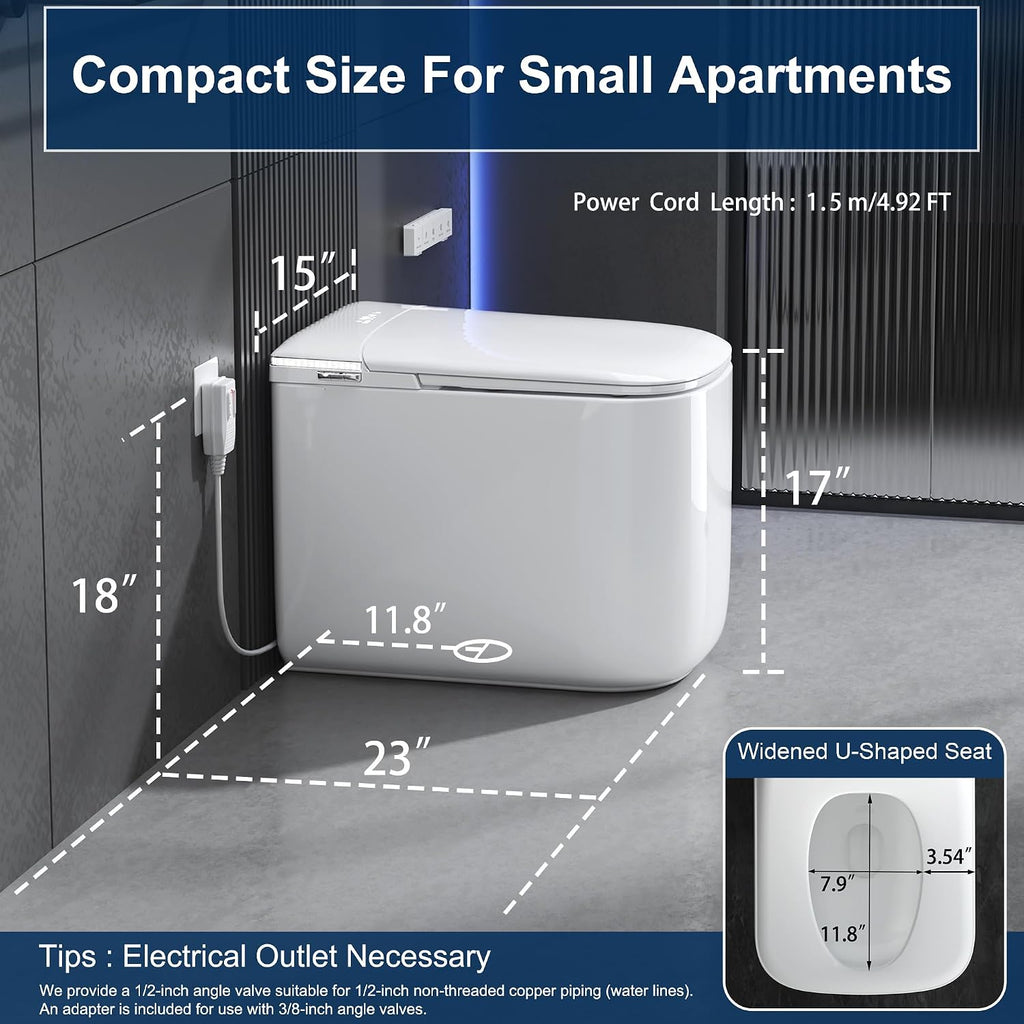 Luxury Smart Bidet Toilet with Tank, Foam Shield, Dual Auto Flush/Lid&Seat, Foot Sensor, UV-C light, Compact Electric One Piece Toilet for Small Bathroom with Siphon Dual Flush 0.8/1.2 GPF