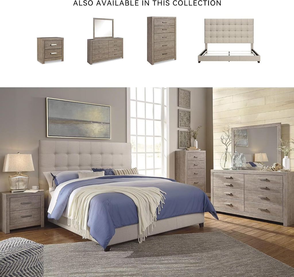 Signature Design by Ashley Dolante Modern Farmhouse Button-Tufted Upholstered Platform Bed, King, Beige