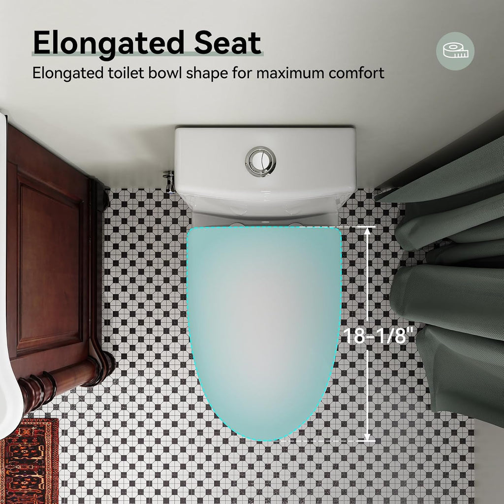 HOROW HR-ST076WD Dual Flush Elongated Toilet with Soft Close Seat, High-Efficiency Supply, Standard Bathroom Toilet 12' Rough-In, White Finish