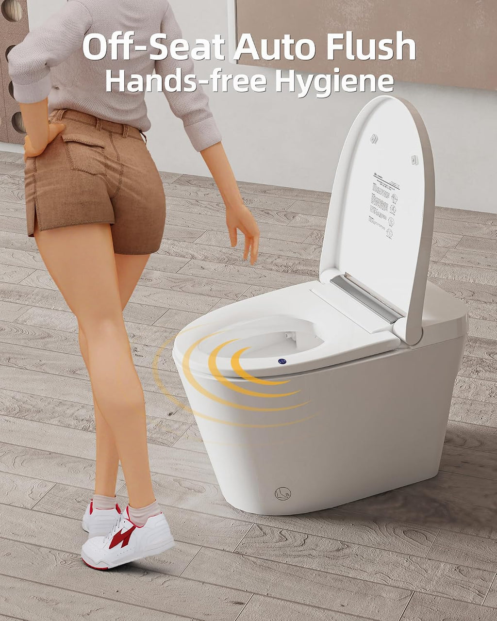 Smart Toilet Lite without Bidet, One Piece Elongated Modern Toilet with Heated Seat, Pump-Assisted Auto Flush, Foot Sensor Operation, Night Light, Built-in Water Tank, Blackout Flush