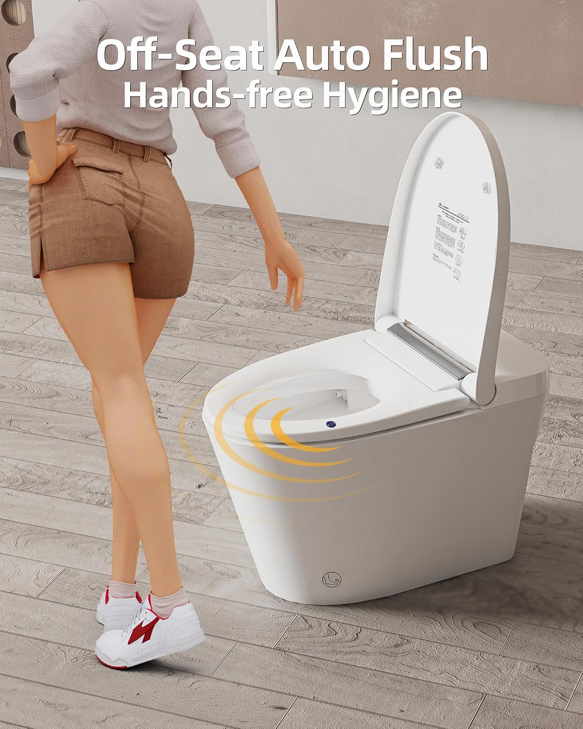 Smart Toilet Lite without Bidet, One Piece Elongated Modern Toilet with Heated Seat, Pump-Assisted Auto Flush, Foot Sensor Operation, Night Light, Built-in Water Tank, Blackout Flush