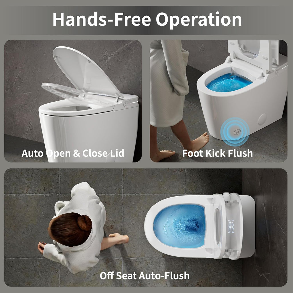 Luxury Smart Toilet, Bidet Toilet with Foam Dispenser, Auto Open/Close, MAP 1000g Powerful Auto-Flush, Warm Water/Dryer, ADA Chair Height Elongated Heated Seat, Deodorization
