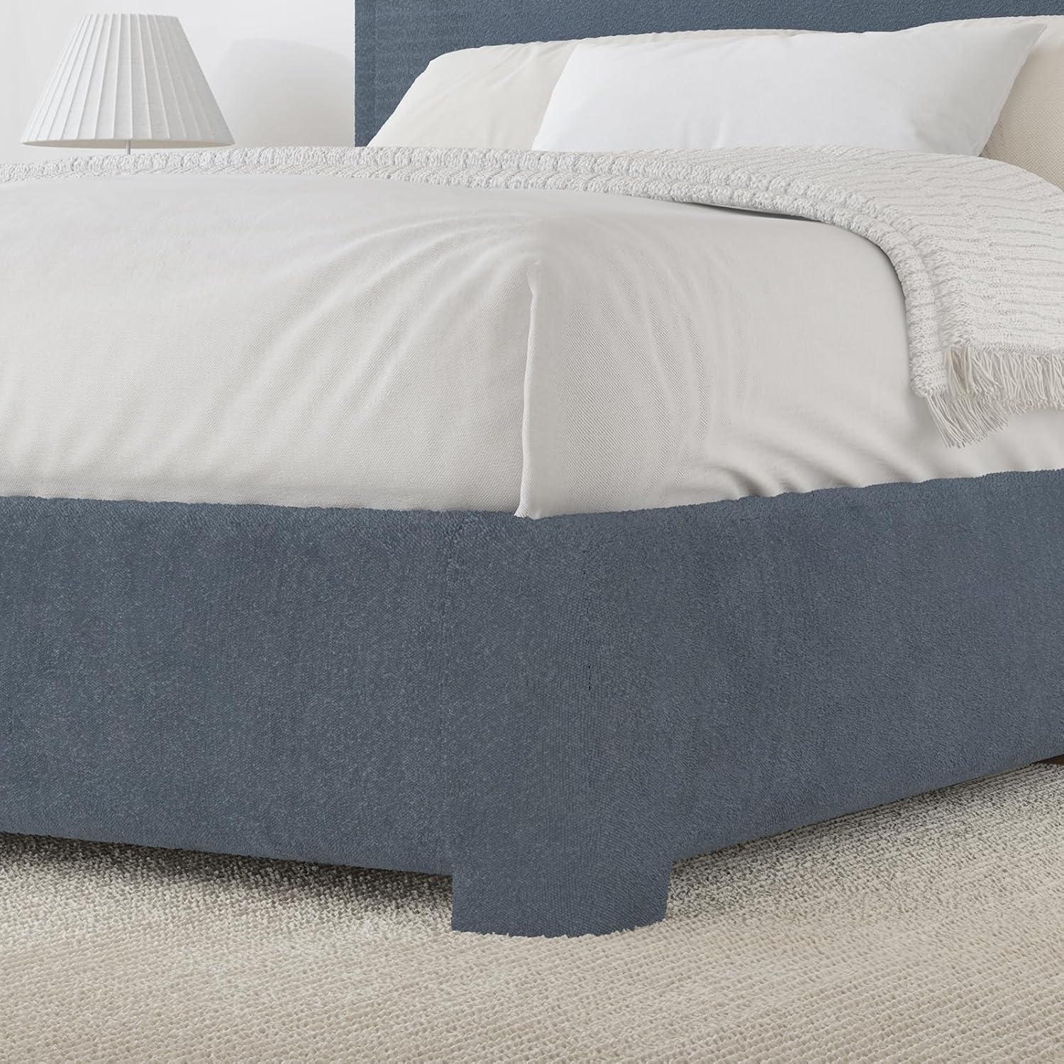 BarnFurin Boucle Upholstered Bed Frame King Size/Cloud Bed Frame/Soft Rounded Corners Headboard/Low Profile/No Box Spring Needed/Non-Slip and Noise-Free/Blue