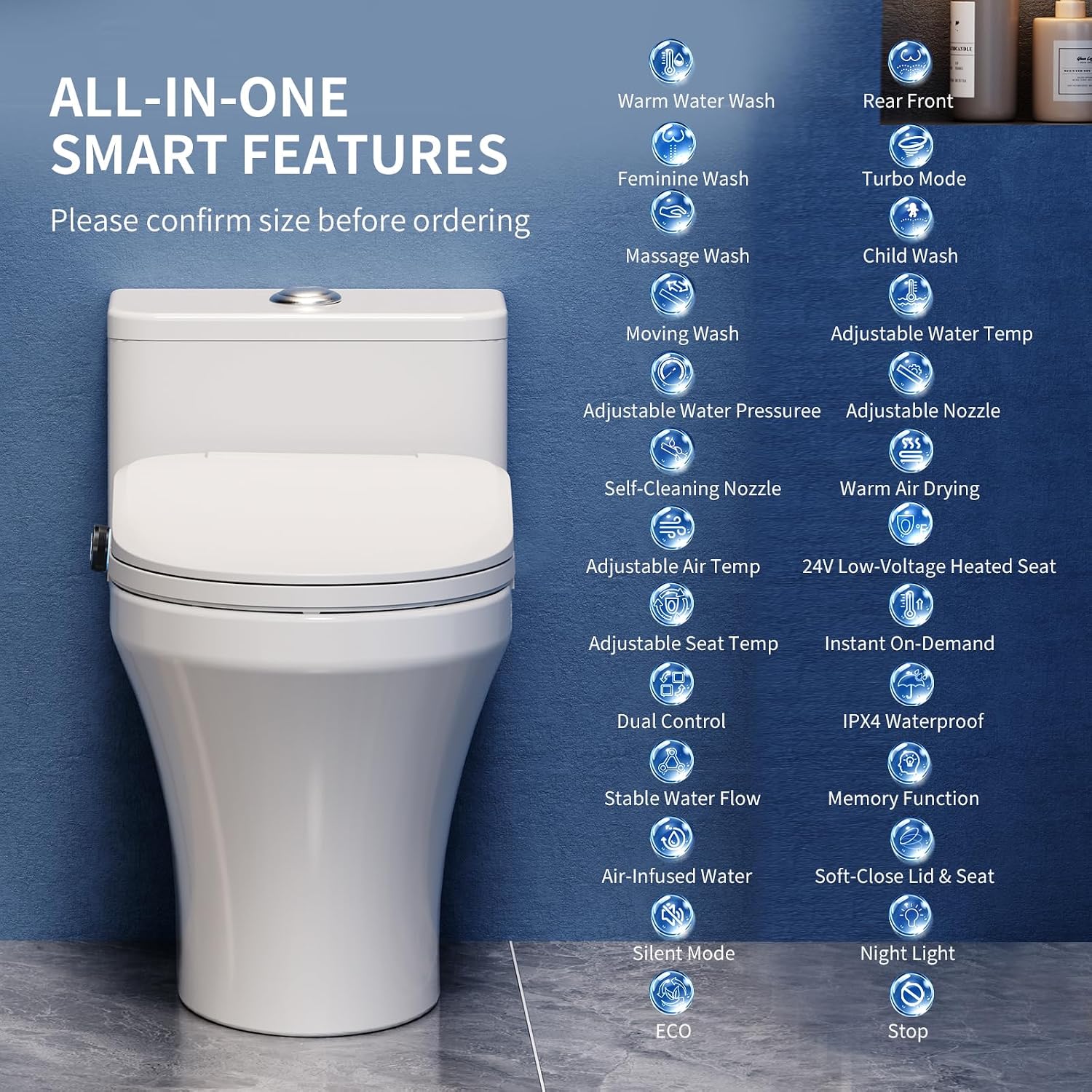 Smart Bidet Toilet Seat Elongated, Electric Heated Seat Instant Warm Water&Air Dryer, Soft Close Lid Night Light, Remote Control No Water Pressure Limit, Energy Saving Mode for Men Women Kids