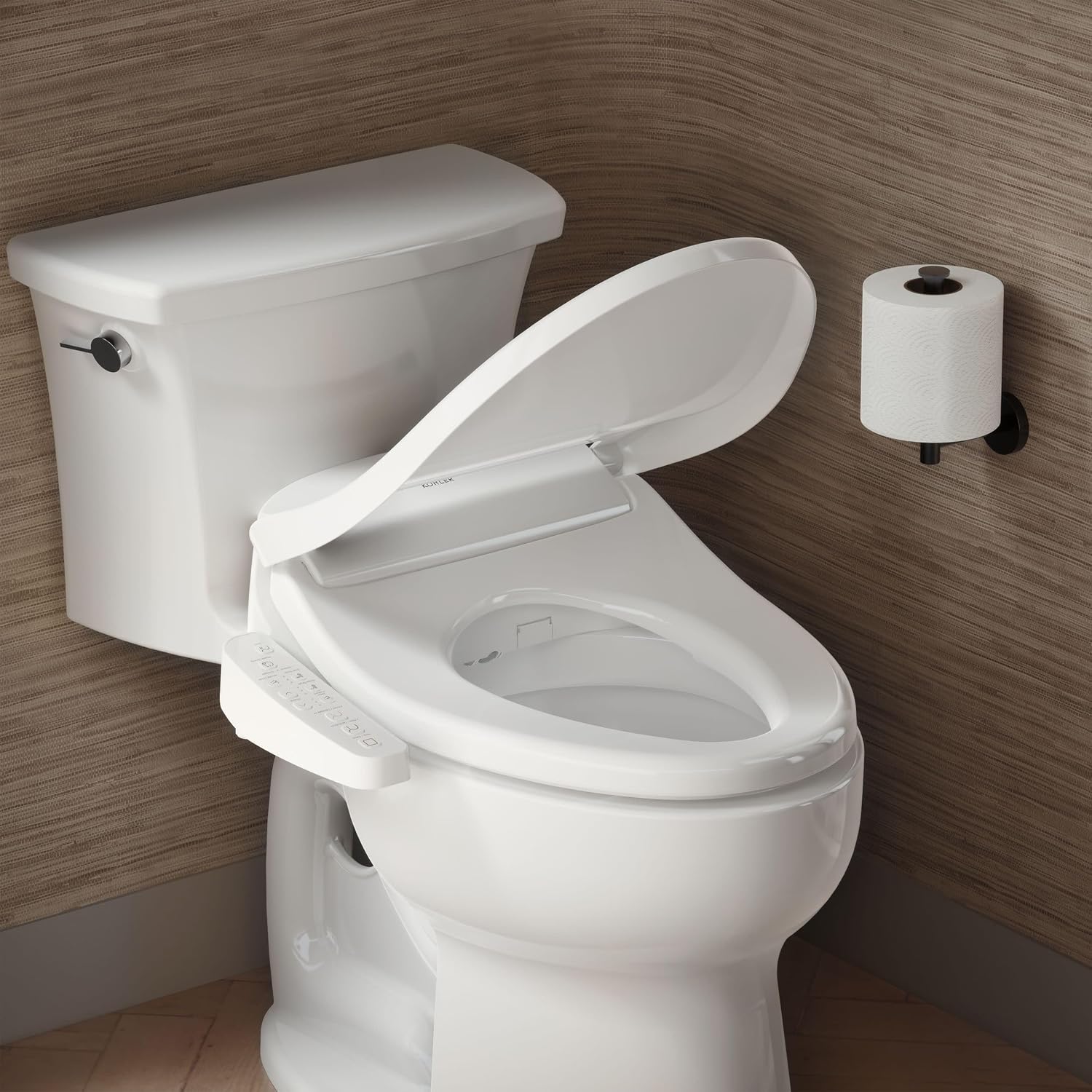 Kohler PureWash E580 Elongated Bidet Toilet Seat, White, Quiet-Close Lid Prevents Slamming, Self-Cleaning Wand, Adjustable Water Pressure with Multiple Cleansing Options