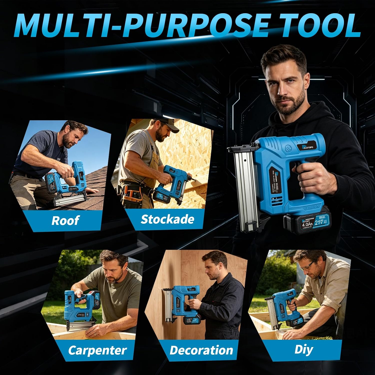 18 Gauge 21V Cordless Brad Nailer，Power Nailers with 2 x 4.0Ah Battery,Pistola De Clavos with 1200 Nails,2 Firing Modes,for Home Improvement,DIY, Woodworking