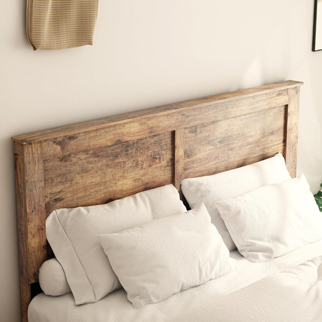 Bellemave Rustic Vintage Full Size Bed Frame with Headboard,Wooden Platform Bed Frame Full Size with Wood Slats,Easy Assembly,Dark Brown