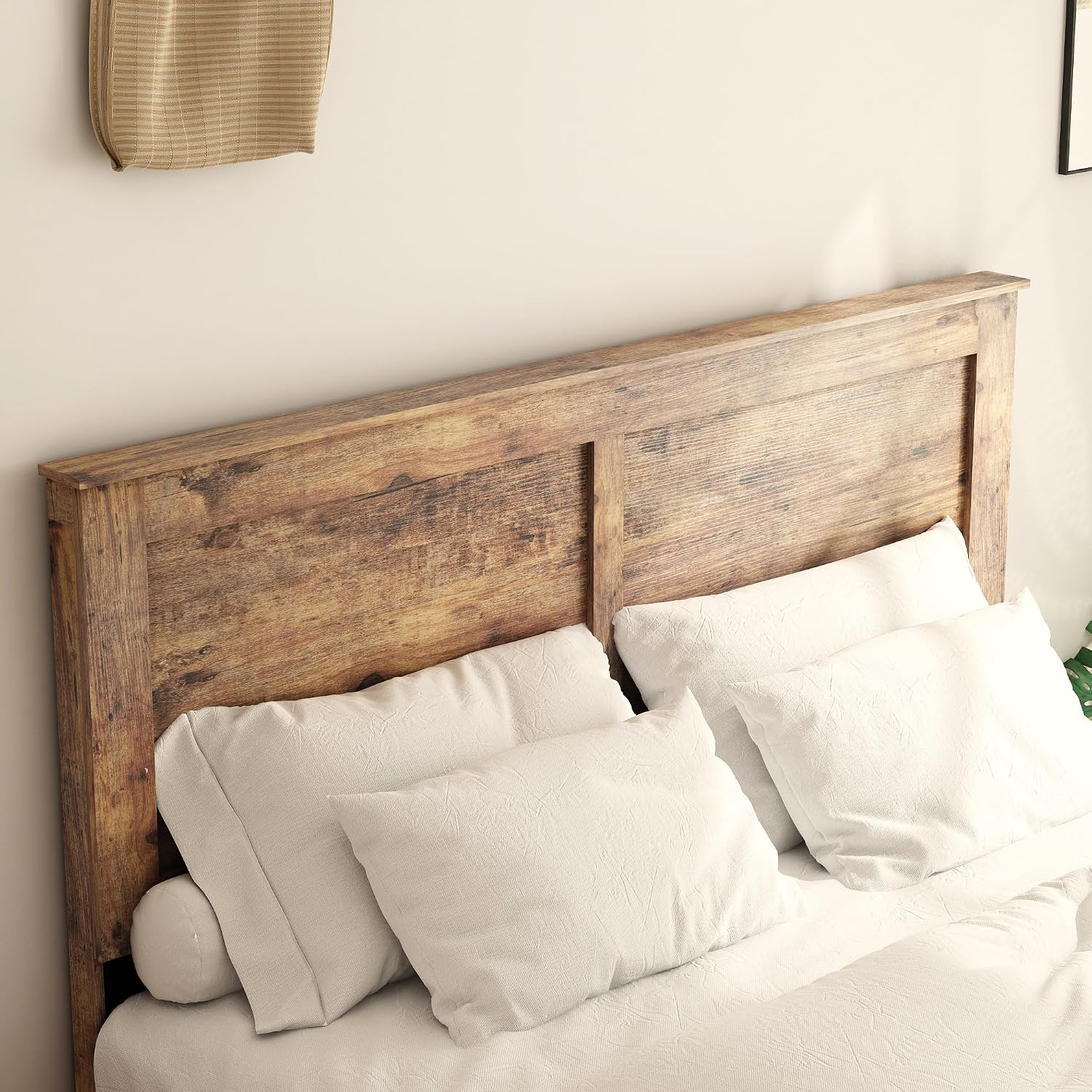 Bellemave Rustic Vintage Full Size Bed Frame with Headboard,Wooden Platform Bed Frame Full Size with Wood Slats,Easy Assembly,Dark Brown