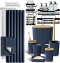 Hearth & Harbor Bathroom Accessories Set - Bathroom Set, 20PC Bathroom Accessory Set, Shower Curtain Set, Toilet Brush, Trash Can & Soap Dispenser (Navy Blue, Complete 27-Piece Set)