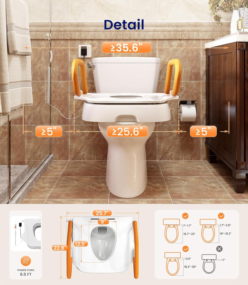 VOCIC Electric Toilet Seat Lift, Electric Raised Toilet Seat, Powered Toilet Seat Riser with Handles, Toilet Lift Seat for Elderly, Support to 330LBS, AX12