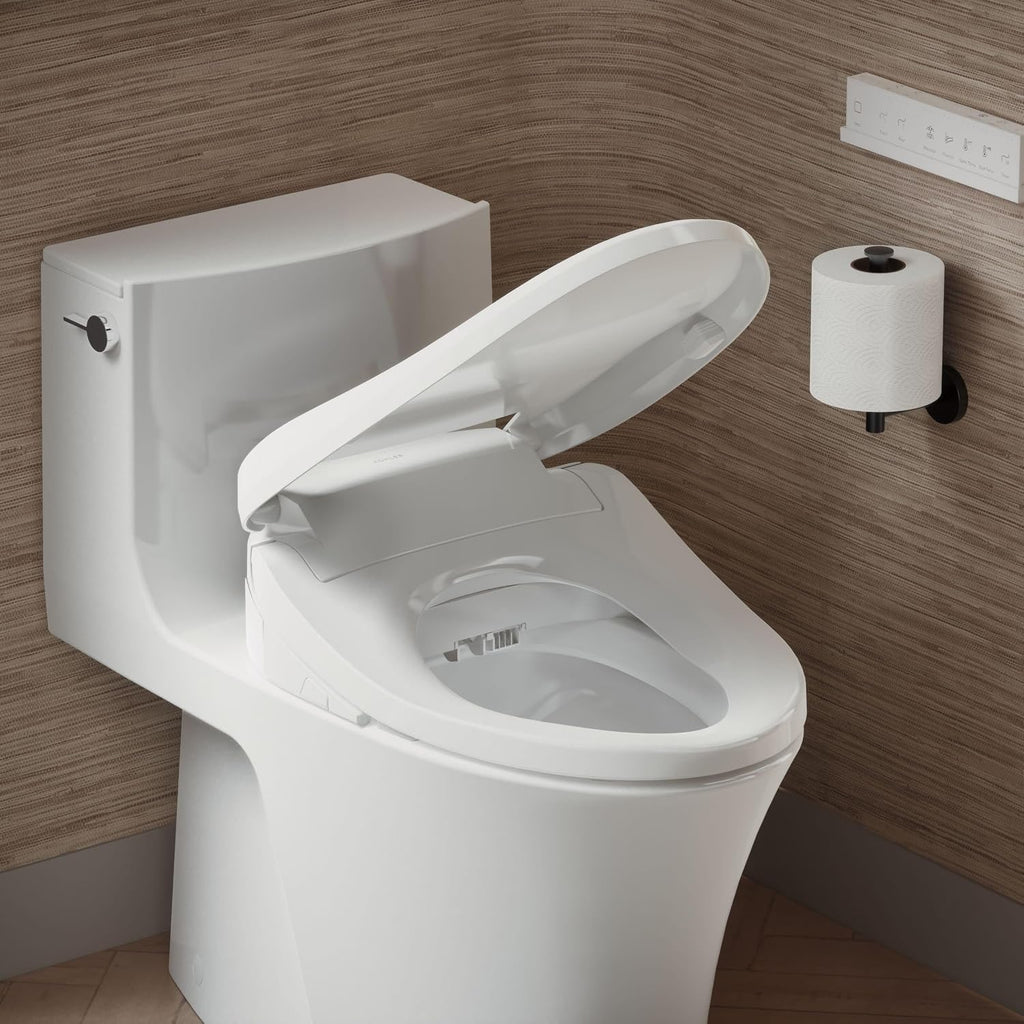 Kohler PureWash E820 Elongated Heated Bidet Toilet Seat, White with Remote Control, Quiet-Close Lid, Automatic Deodorization, Warm Water, Self-Cleaning Wand, Adjustable Water Pressure and Nightlight