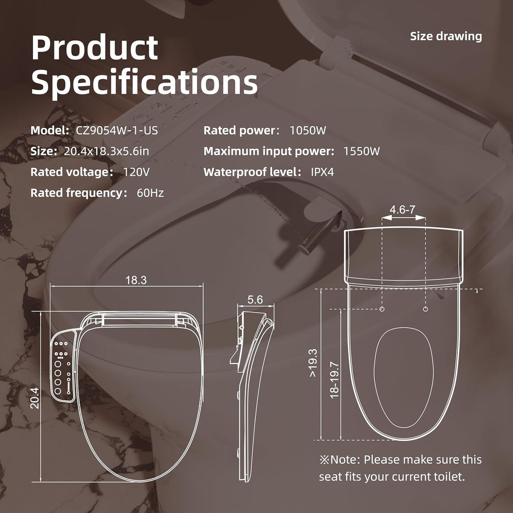 BRAVAT® Electronic Smart Bidet Toilet Seat – Heated Seat, Instant Warm Water, Stainless Steel Nozzle, Cleansing Rinse, Warm Air Dryer, Night Light, Easy Install, Elongated, White