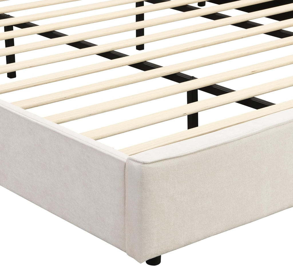 Christopher Knight Home Hazel 45.70'H California King Bed Frames, Linen Upholstered Cal King Bed Frame, Slats Panel Support, No Spring Box Needed, Wingback Headboard with Reading Lamps and USB, Beige