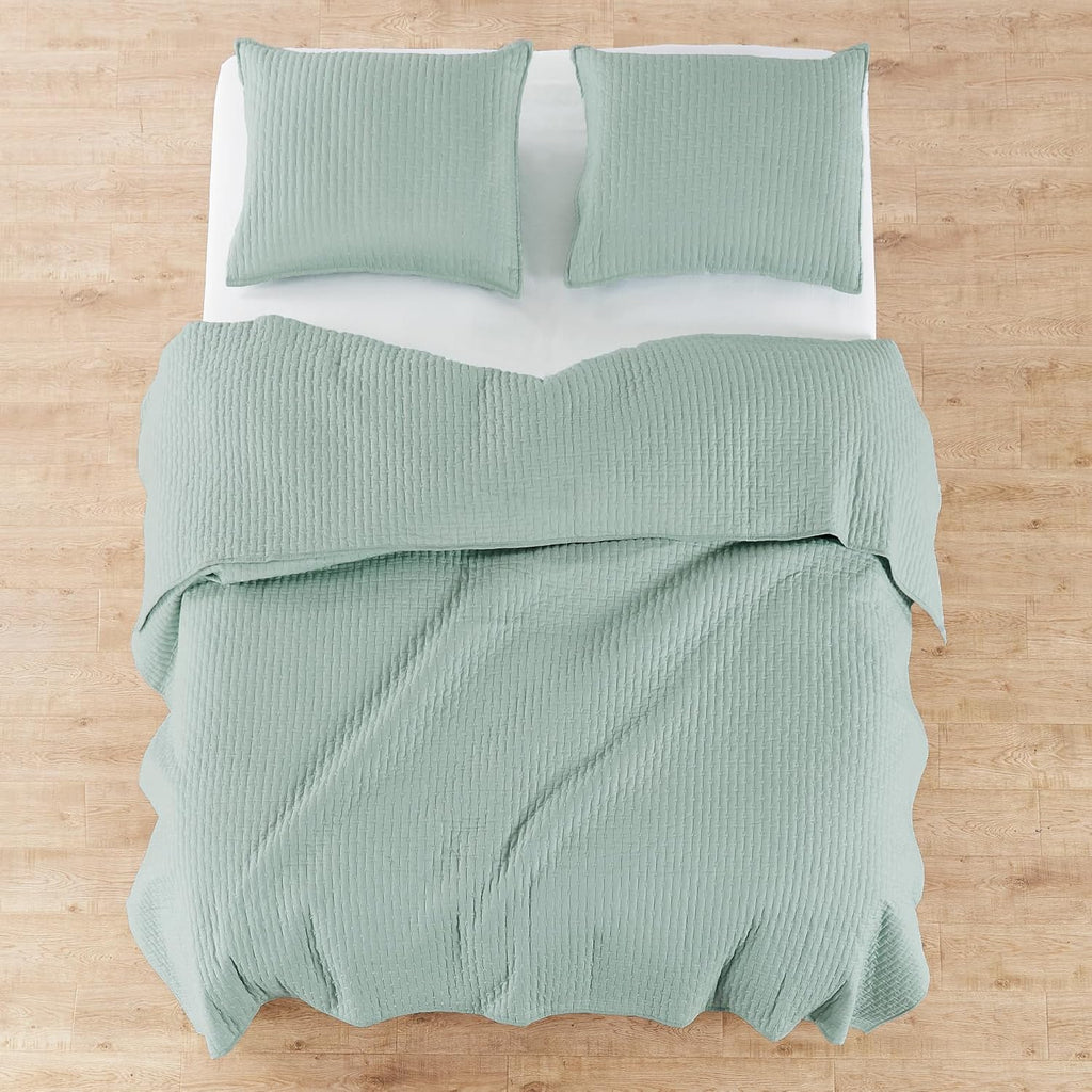Levtex Home Cross Stitch Bedspread Set - Blue, King Bedspread and 2 Shams - Cotton
