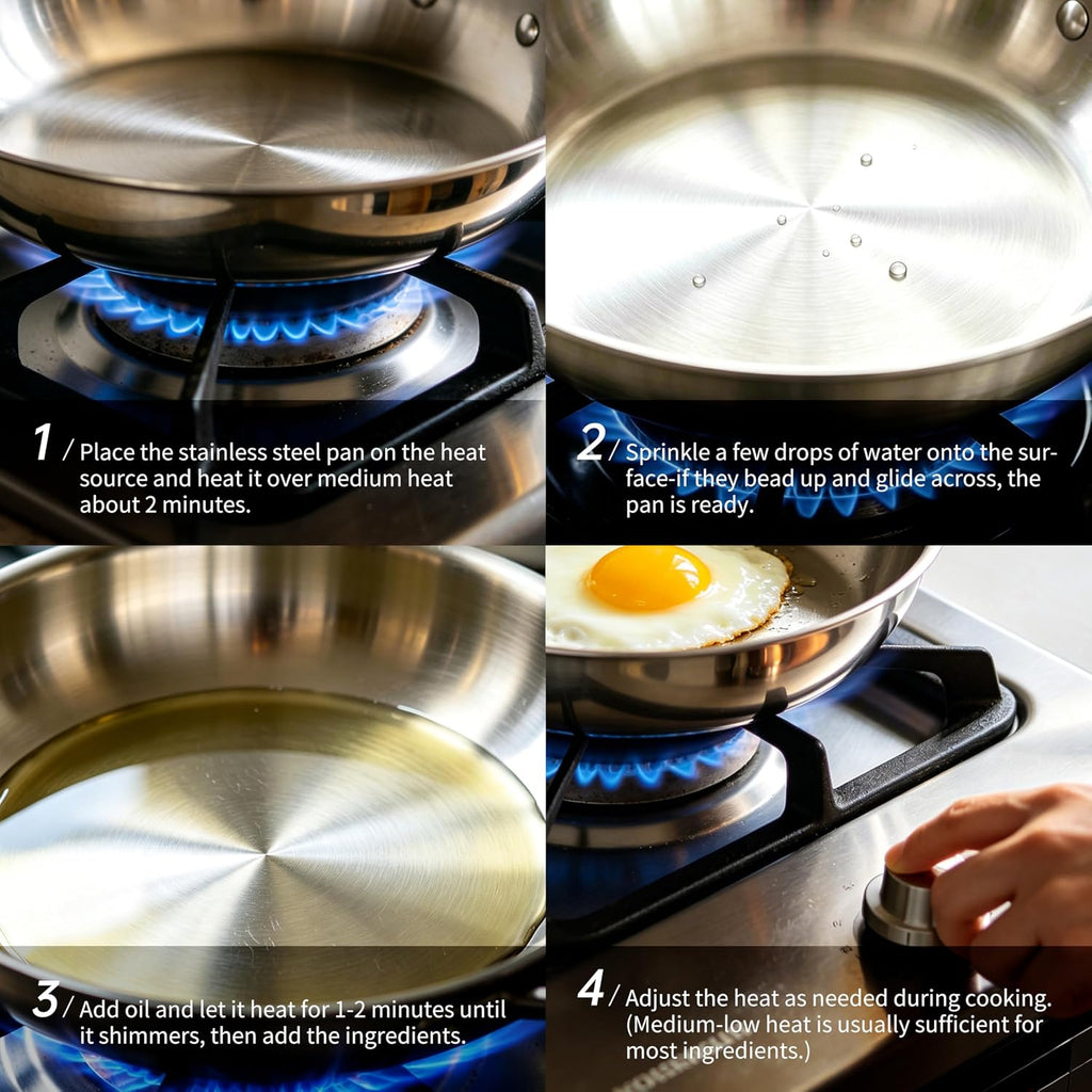 10 Piece Stainless Steel Pot and Pan Set, 5 Ply Clad, Includes Frying Pans, Saucepans, Saute Pan and Stock Pot, Compatible with All Cooktops, PTFE, PFAS and PFOA Free