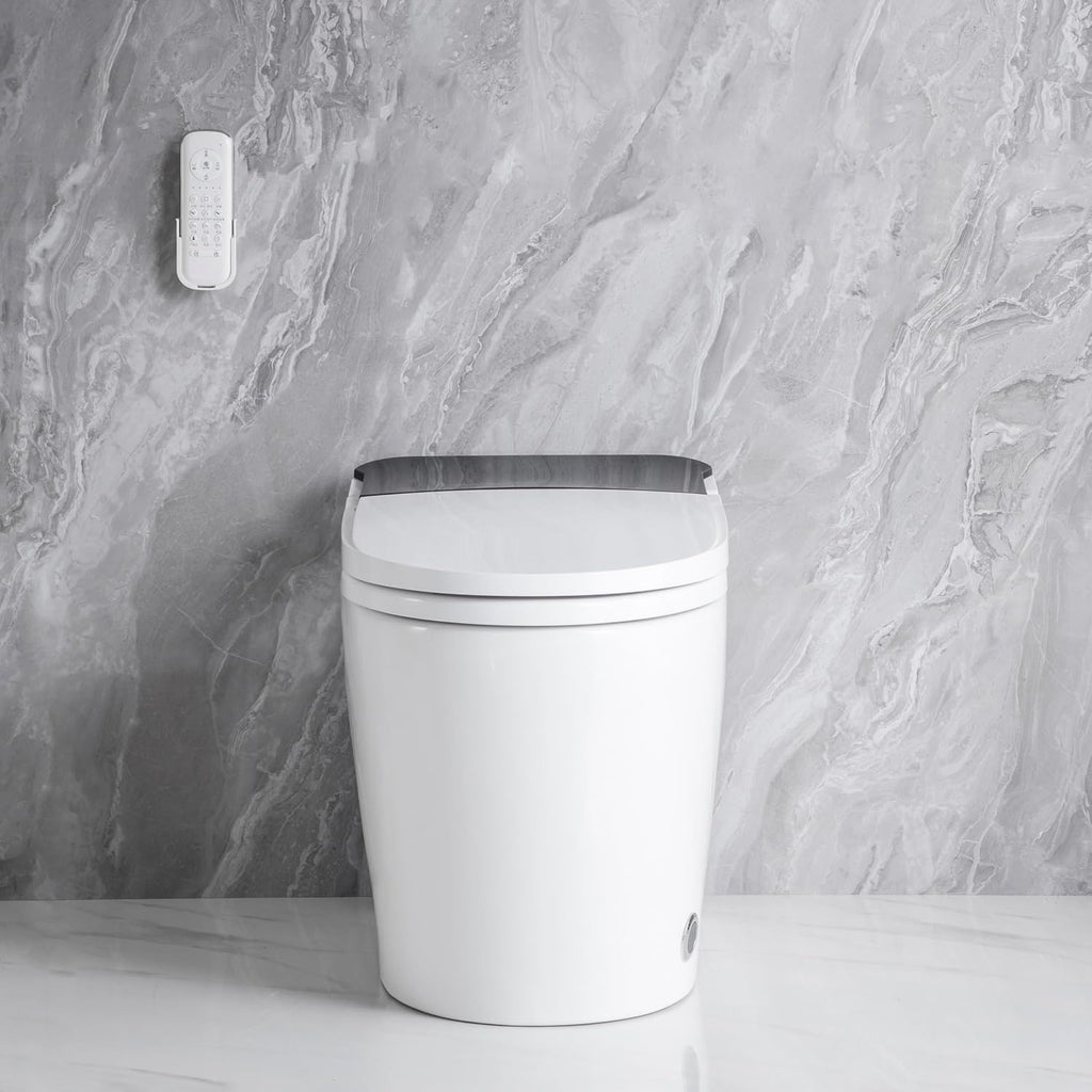 Elongated Smart Toilet with Elongated Heated Bidet Seat, Intelligent Toilet with Bidet Built in, Feet Sensor,Auto Open,Close Seat, Off Seating AUTO Flush, Night Light, Warm Water Dryer,White