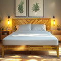 Acacia Sierra Bed Frame with Headboard Solid Wood Platform Bed, Queen Bed Frame, Tall Headboard Wood Bed Compatible with All Mattress Types, No Box Spring Needed, Early American