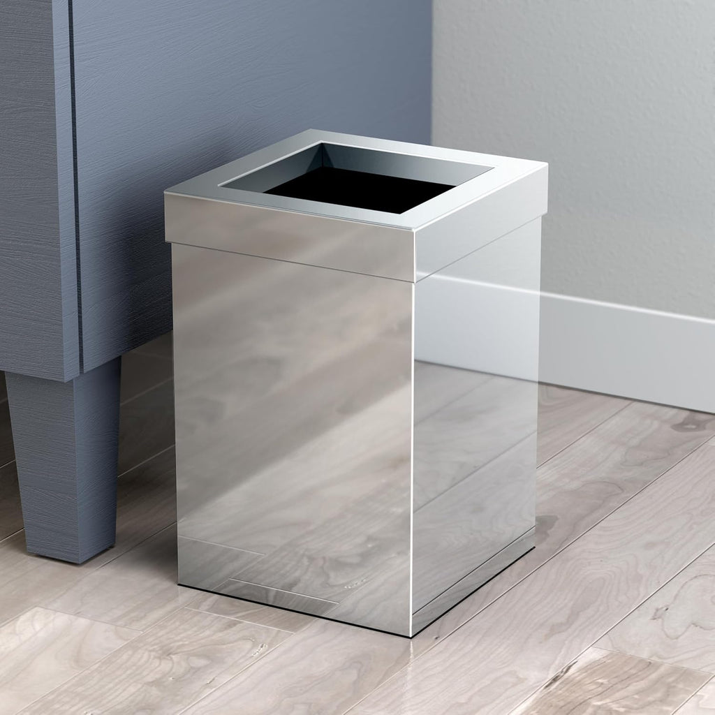 Gatco Small Bathroom Trash Can With Lid And Toilet Brush Set, Square 3 Gallon Stainless Steel Wastebasket, Under Sink, Chrome, For Bathroom, Bedroom, Office (2970)